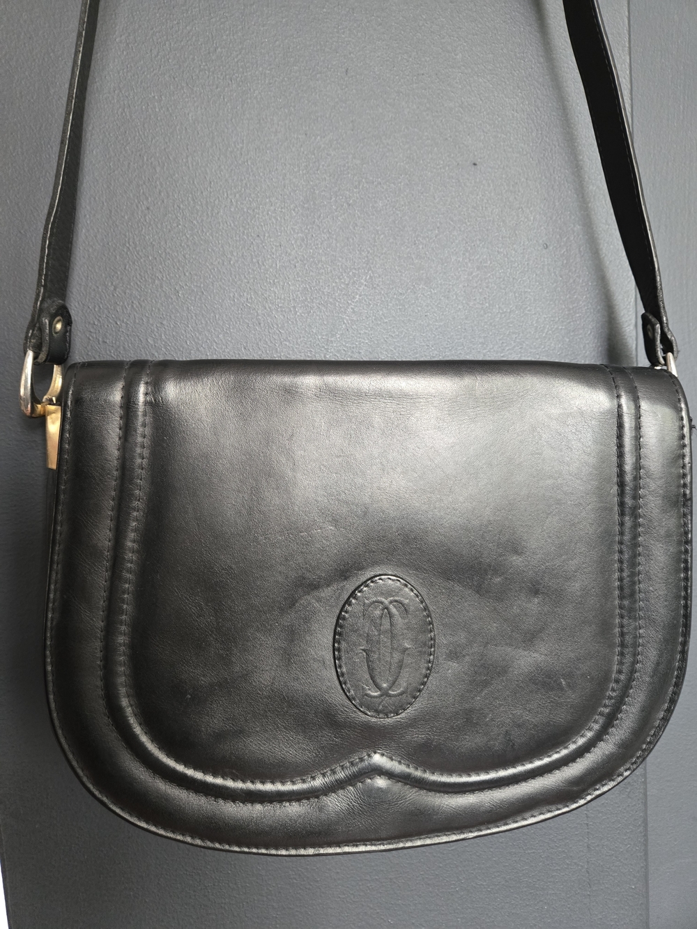 Cartier 1980s Crossbody Vintage Leather Black Bag